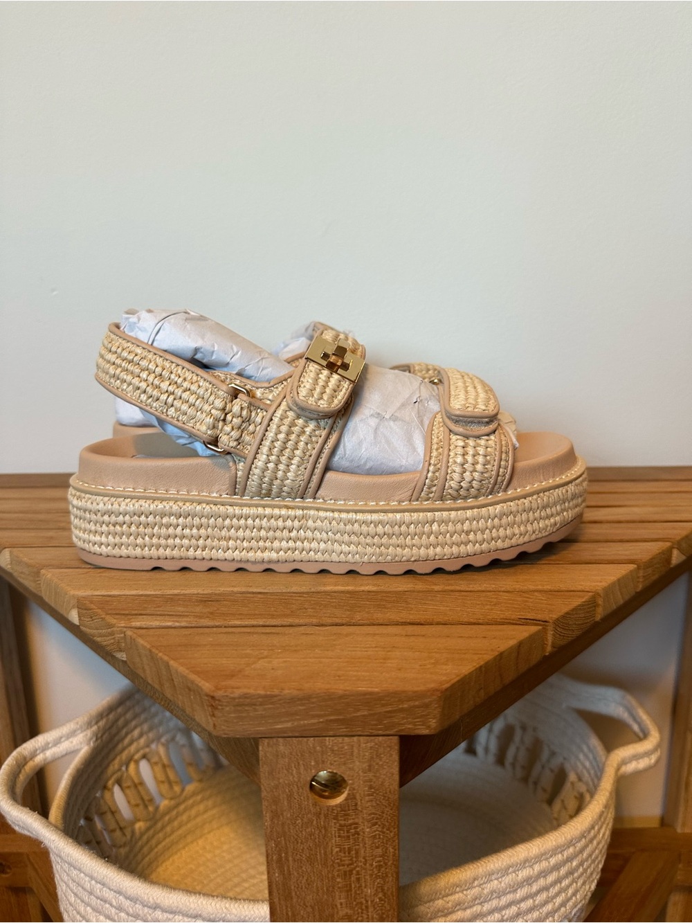 Steve Madden BIGMONA Raffia Platform Sandals Natural - Picture 3 of 7